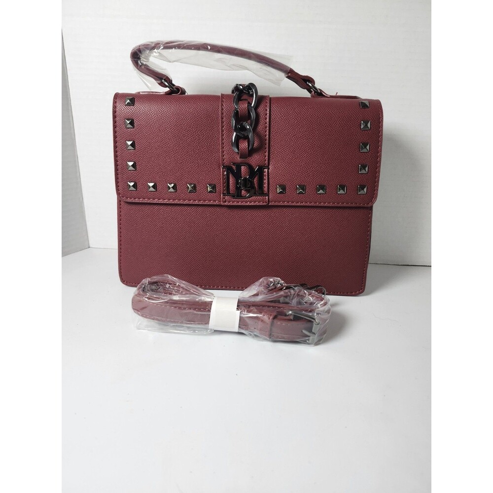 Badgley Mischka Vegan Leather Purse Wine Top Handle Studs Wine Crossbody